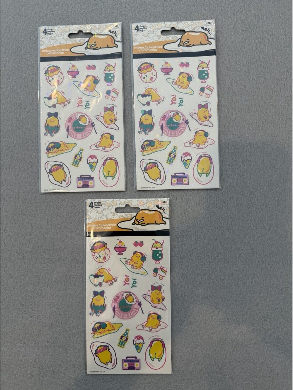 Sanrio Gudetama Stickers Set Of 3 Packs 12 Sheets Total Sealed